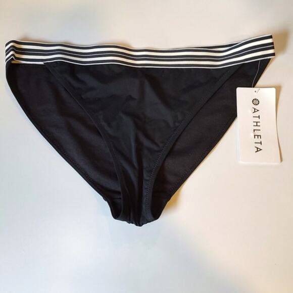 Athleta NWT Goldcoast Solid Banded Black/White Bikini Bottom Size Large - Picture 1 of 7